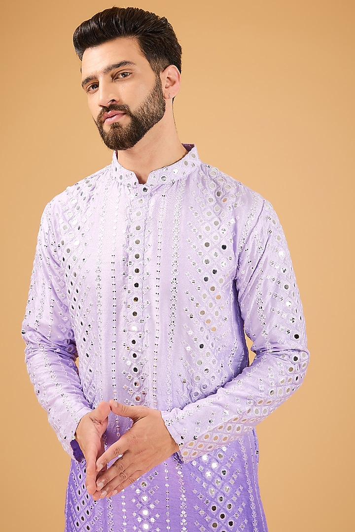 Purple Silk Mirror Work Ombre Kurta by Kasbah Clothing at Pernia's Pop Up Shop