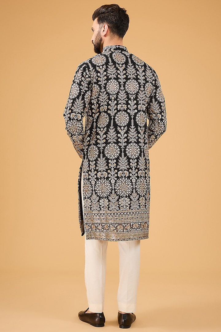 Black Georgette Embroidered Chikankari Kurta by Kasbah Clothing at Pernia's Pop Up Shop