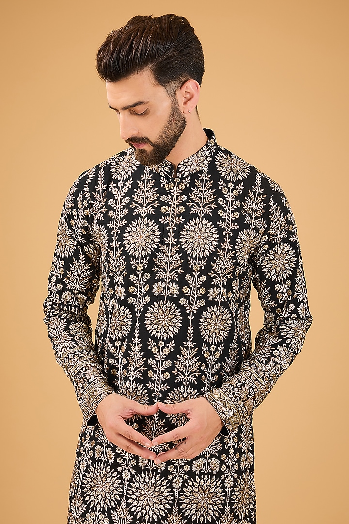 Black Georgette Embroidered Chikankari Kurta by Kasbah Clothing at Pernia's Pop Up Shop