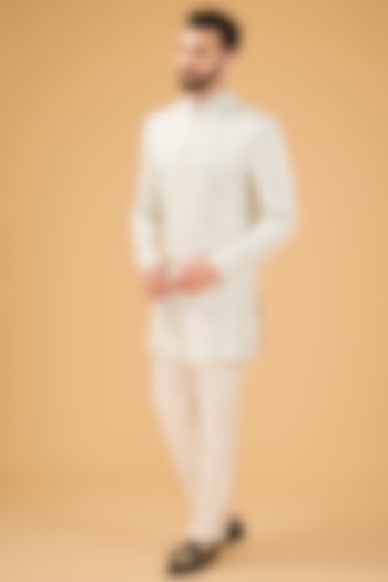 Blue & White Silk Thread Embroidered Wedding Indowestern by Kasbah Clothing at Pernia's Pop Up Shop