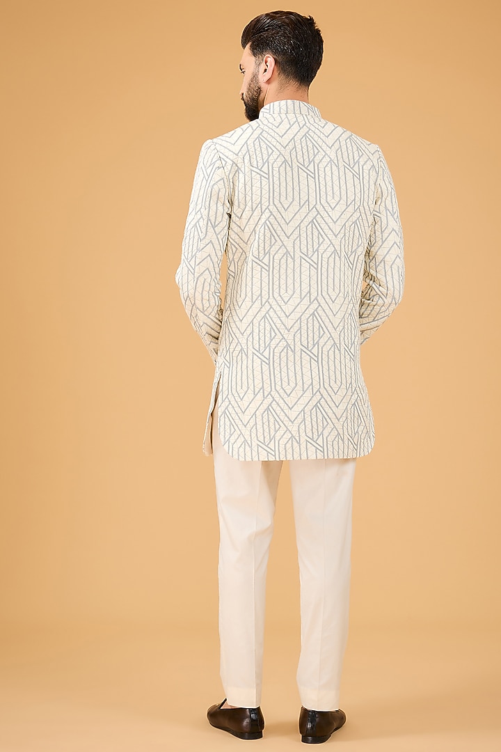 Blue & White Silk Thread Embroidered Wedding Indowestern by Kasbah Clothing at Pernia's Pop Up Shop