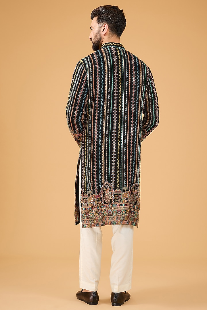 Black Georgette Thread Work Chikankari Kurta by Kasbah Clothing at Pernia's Pop Up Shop