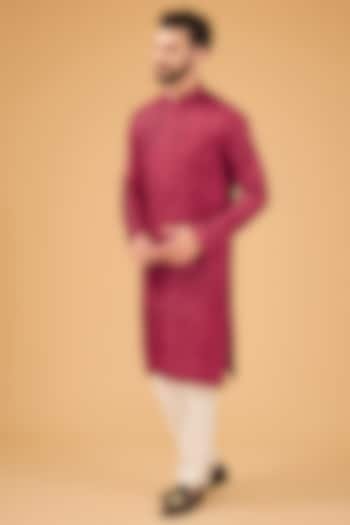 Red-Maroon Velvet Kashmiri Embroidered Kurta by Kasbah Clothing