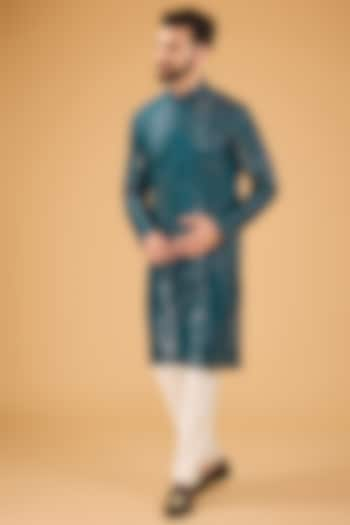 Blue Silk Mirror Work Kurta by Kasbah Clothing