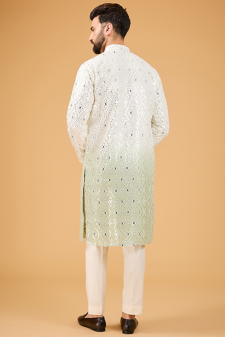 Sage Green Ombre Silk Mirror Work Kurta by Kasbah Clothing at Pernia's Pop Up Shop