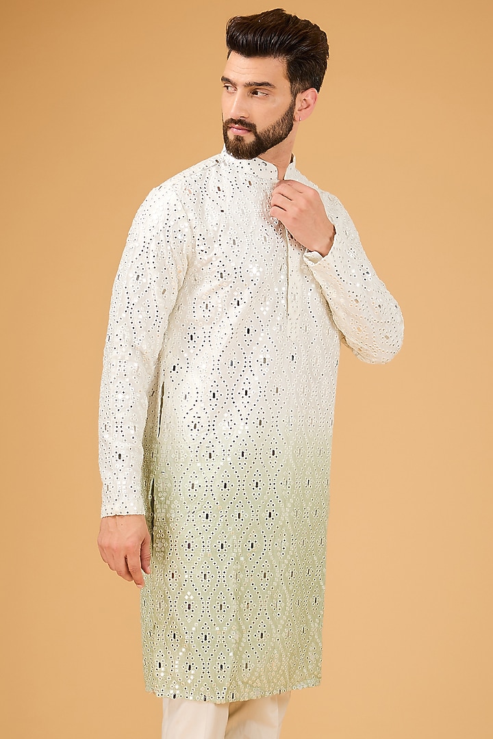 Sage Green Ombre Silk Mirror Work Kurta by Kasbah Clothing at Pernia's Pop Up Shop