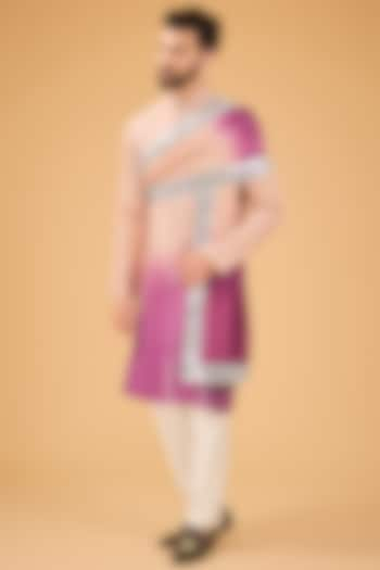 Nude & Mauve Ombre Silk Mirror Work Kurta by Kasbah Clothing at Pernia's Pop Up Shop