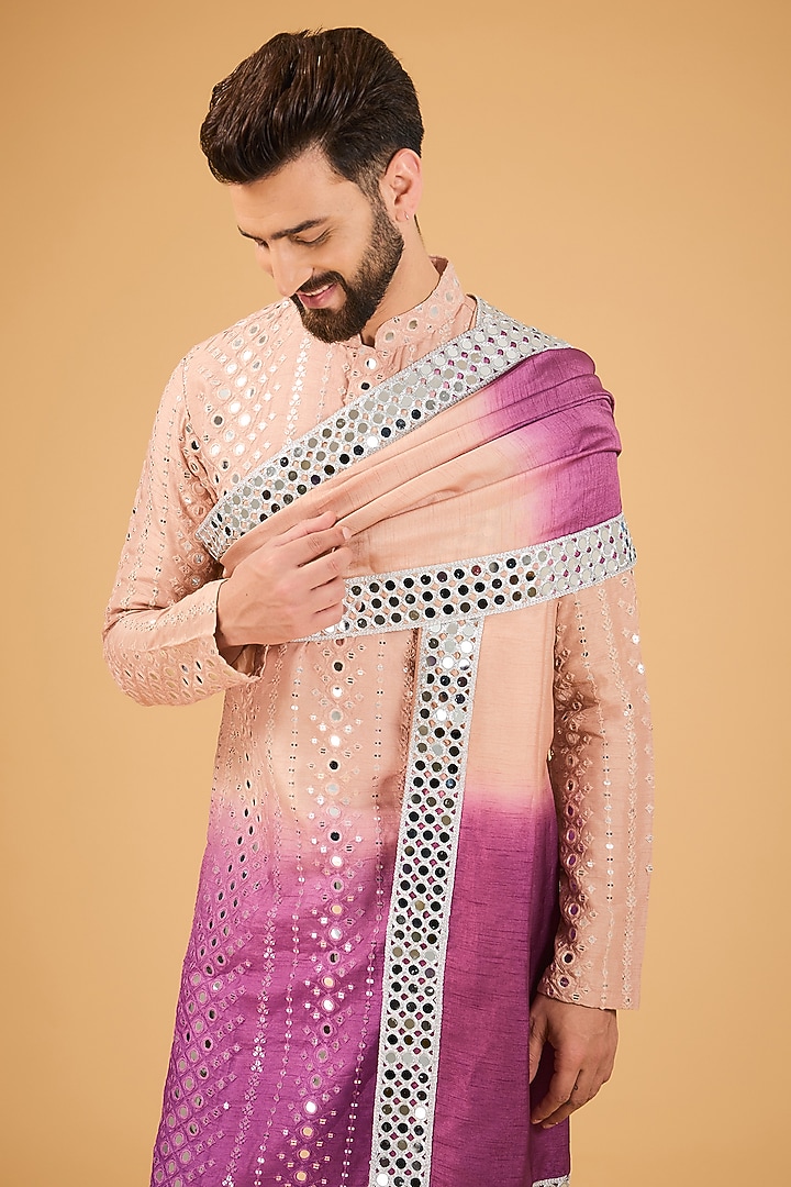 Nude & Mauve Ombre Silk Mirror Work Kurta by Kasbah Clothing at Pernia's Pop Up Shop