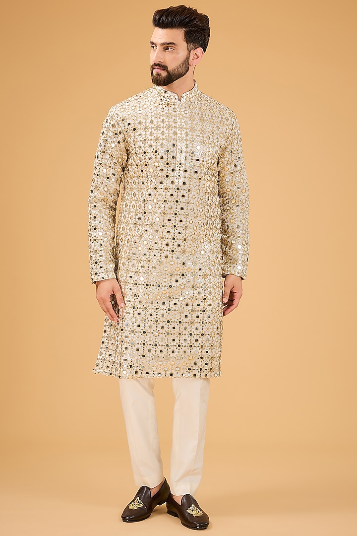 Ivory Georgette Zari Embroidered Kurta by Kasbah Clothing