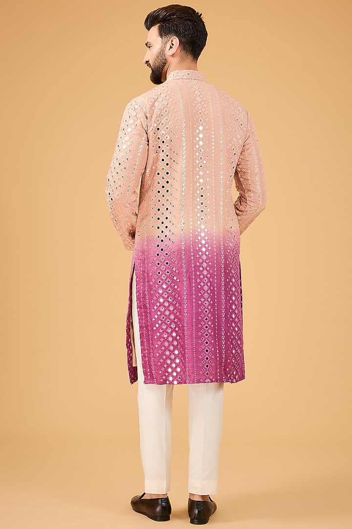 Nude & Mauve Ombre Silk Mirror Work Kurta by Kasbah Clothing at Pernia's Pop Up Shop