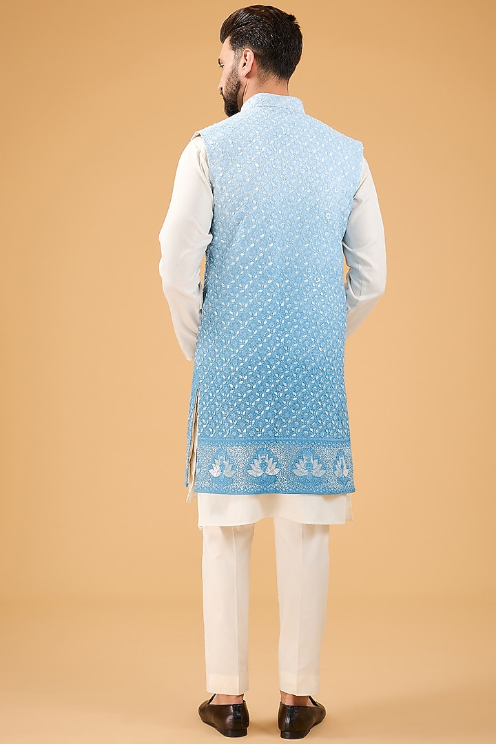 Blue Ombre Georgette Sequins Embroidered Indowestern by Kasbah Clothing at Pernia's Pop Up Shop