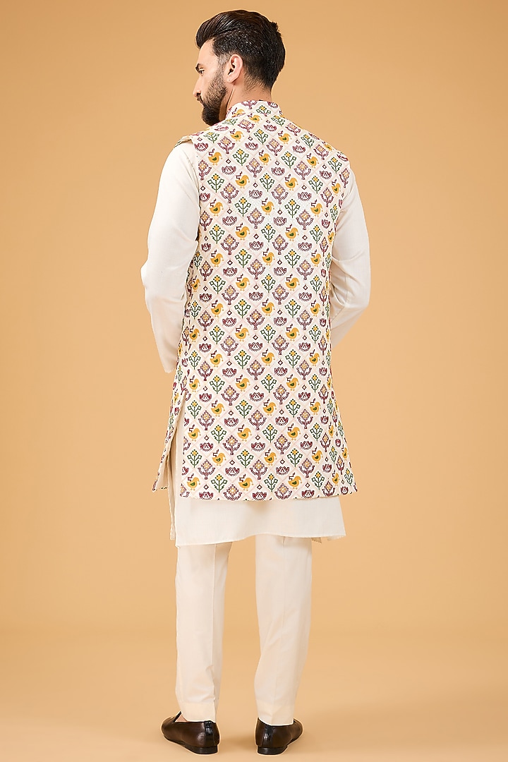 Ivory Silk Thread Phulkari Embroidered Indowestern by Kasbah Clothing at Pernia's Pop Up Shop