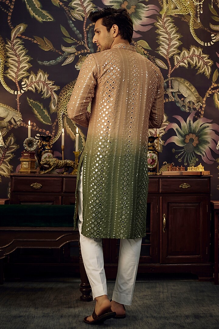 Copper & Green Ombre Silk Mirror Work Kurta Set by Kasbah Clothing at Pernia's Pop Up Shop