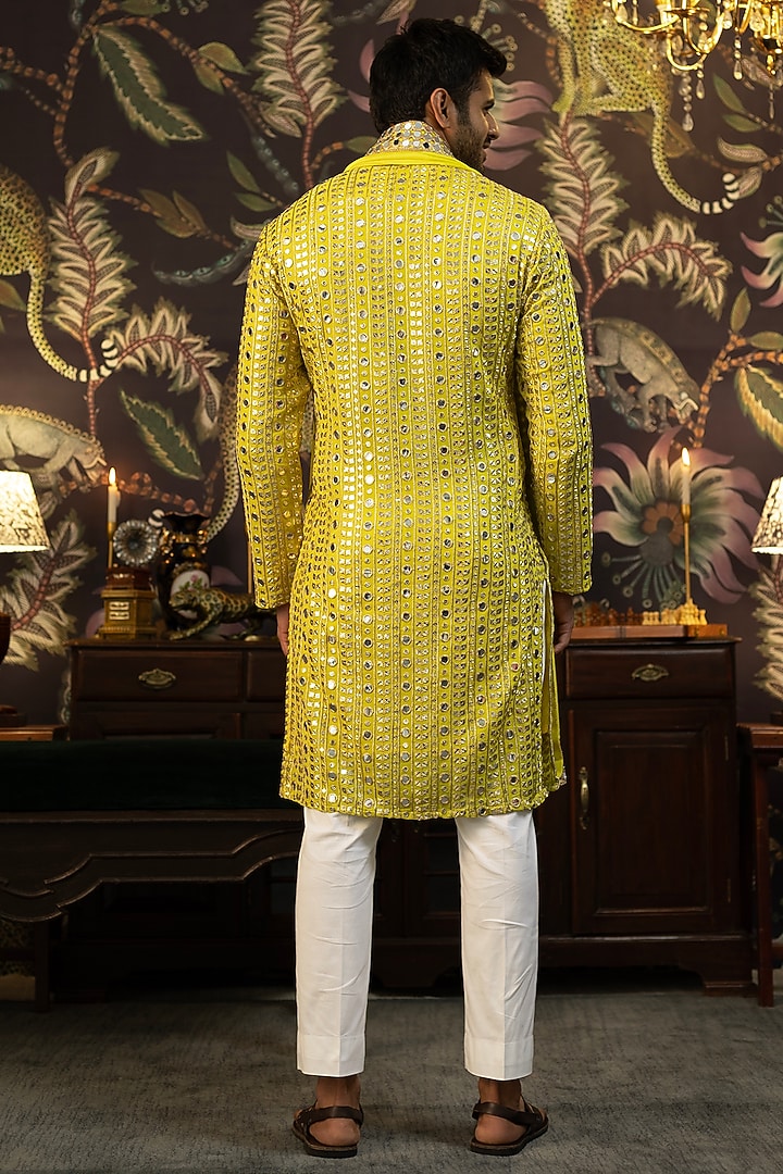Yellow Silk Zari Embroidered Kurta Set by Kasbah Clothing at Pernia's Pop Up Shop