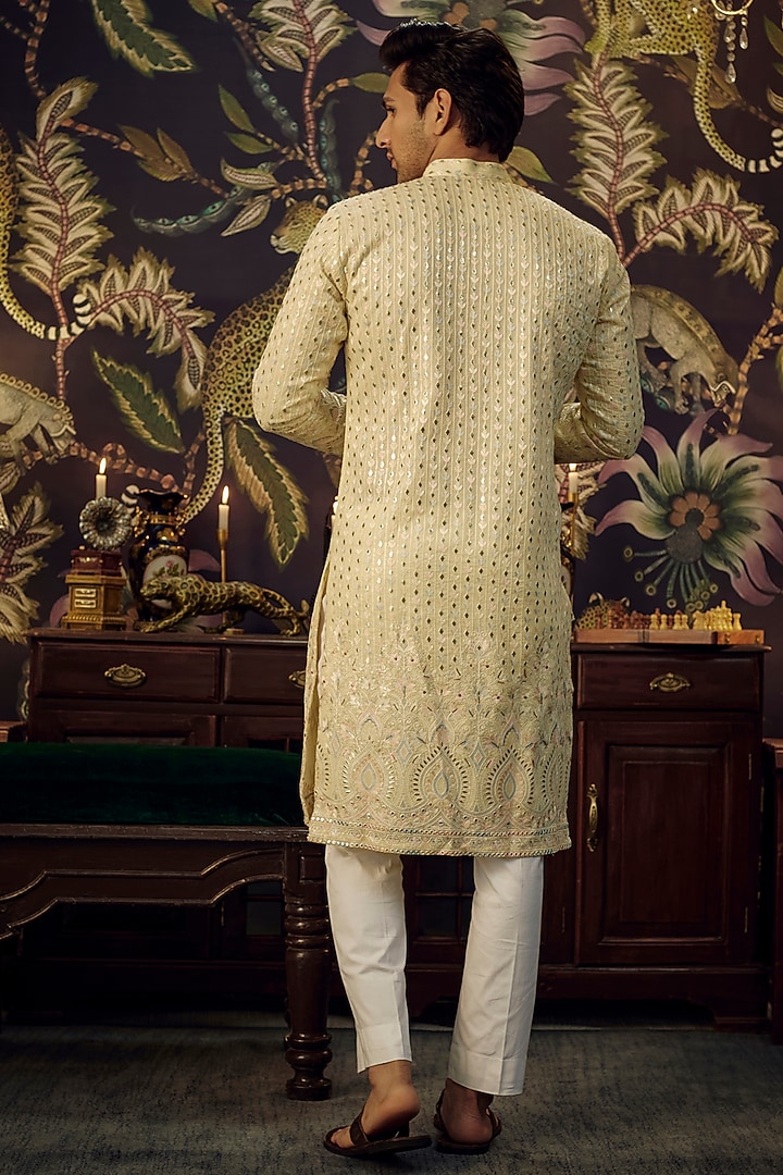 Cream Georgette Thread Embroidered Chikankari Kurta Set by Kasbah Clothing at Pernia's Pop Up Shop
