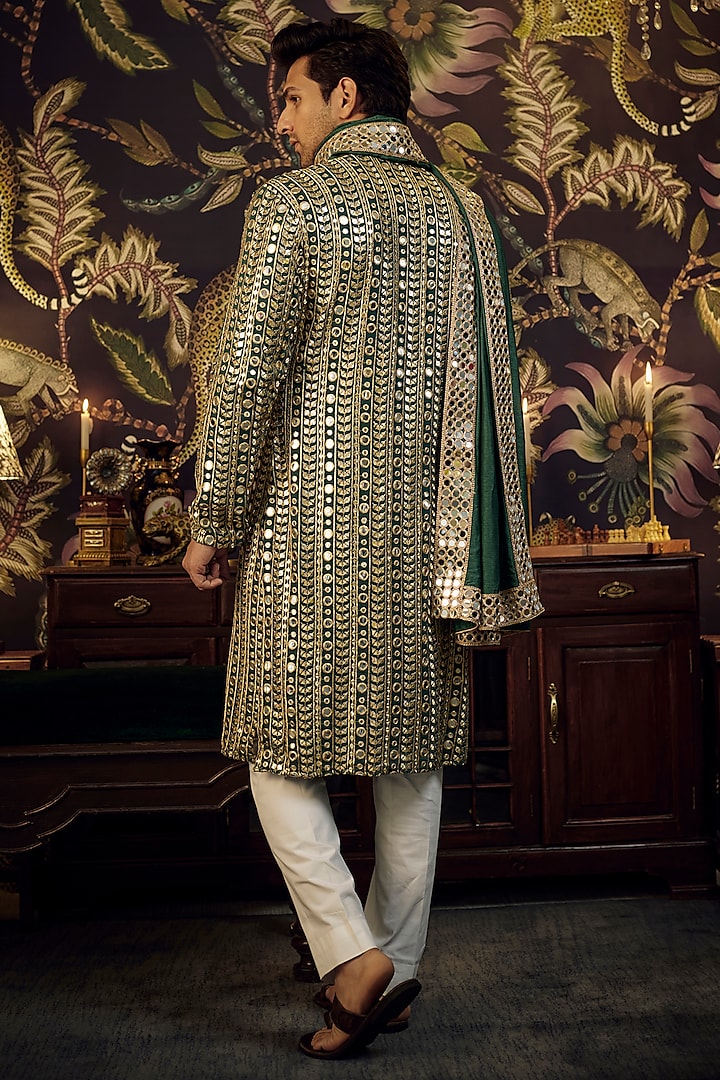 Green Georgette Mirror Work Kurta Set by Kasbah Clothing at Pernia's Pop Up Shop