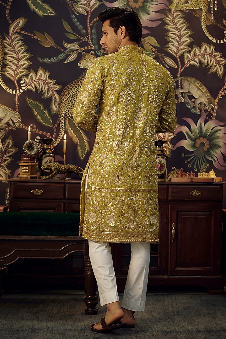 Green Georgette Zari Embroidered Kurta Set by Kasbah Clothing at Pernia's Pop Up Shop