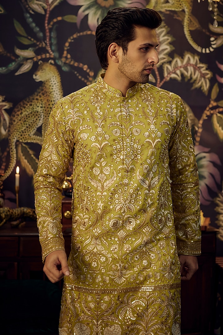 Green Georgette Zari Embroidered Kurta Set by Kasbah Clothing at Pernia's Pop Up Shop