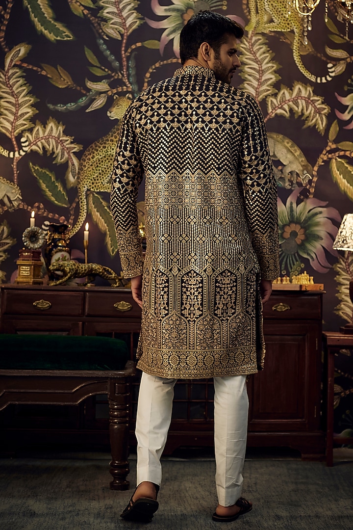 Black Georgette Sequins Work Kurta Set by Kasbah Clothing at Pernia's Pop Up Shop