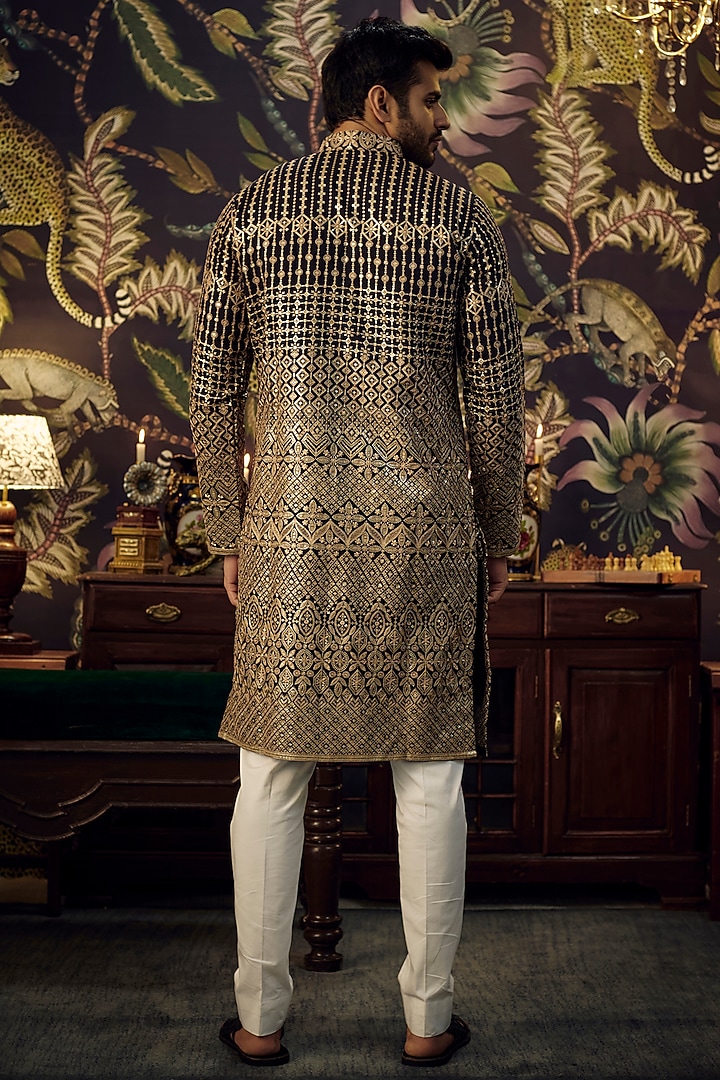 Black Georgette Sequins Embroidered Kurta Set by Kasbah Clothing at Pernia's Pop Up Shop