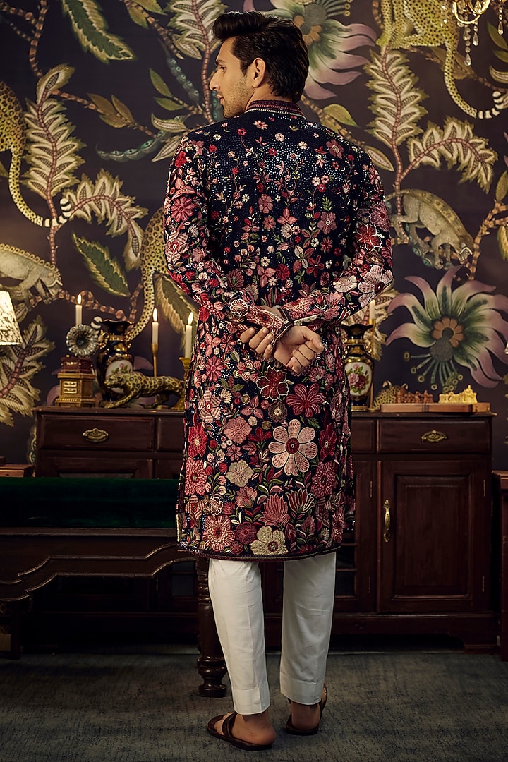 Blue Georgette Floral Embroidered Kurta Set by Kasbah Clothing at Pernia's Pop Up Shop