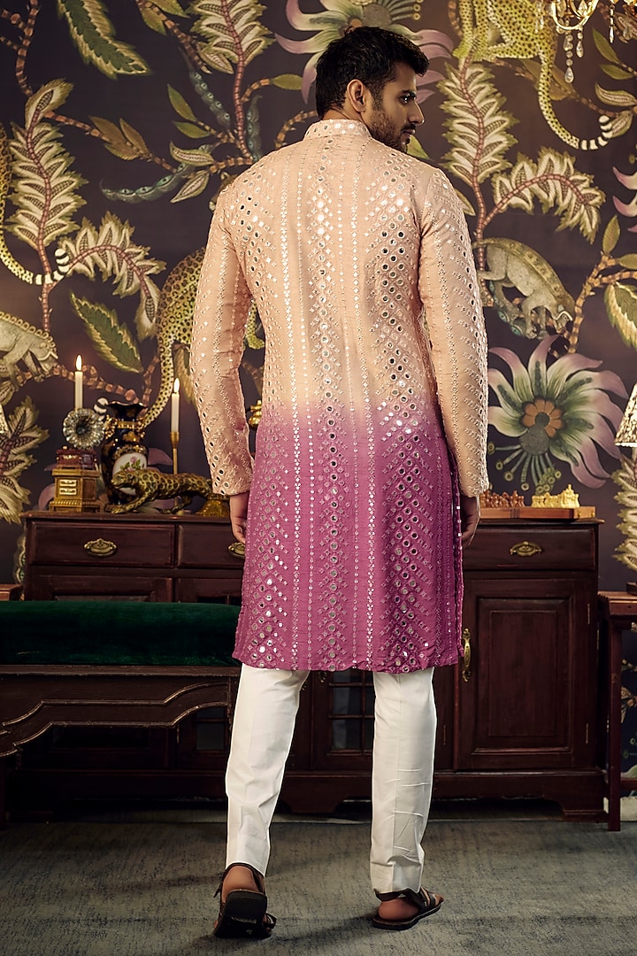 Nude-Mauve Silk Mirror Work Kurta Set by Kasbah Clothing at Pernia's Pop Up Shop