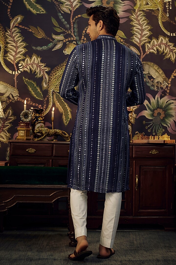 Blue Georgette Mirror Embellished Kurta Set by Kasbah Clothing at Pernia's Pop Up Shop