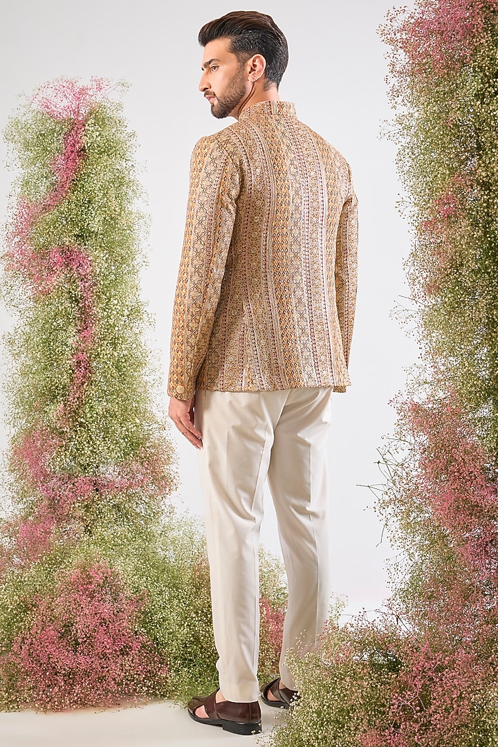 Multi-Colored Georgette Zari Work Wedding Bandhgala by Kasbah Clothing at Pernia's Pop Up Shop