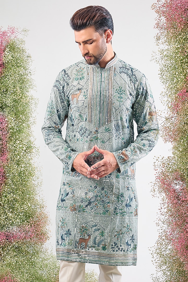 Blue Georgette Floral Embroidered Kurta by Kasbah Clothing at Pernia's Pop Up Shop