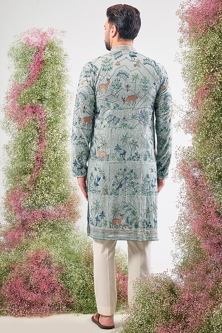 Blue Georgette Floral Embroidered Kurta by Kasbah Clothing at Pernia's Pop Up Shop