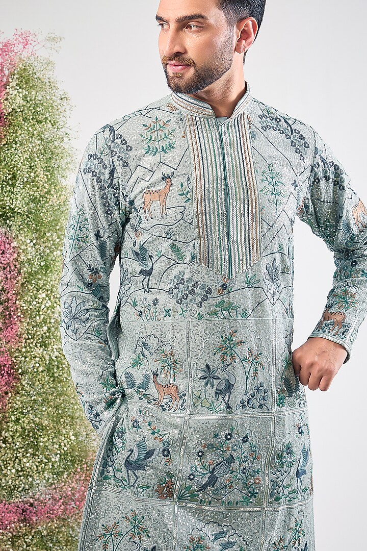 Blue Georgette Floral Embroidered Kurta by Kasbah Clothing at Pernia's Pop Up Shop
