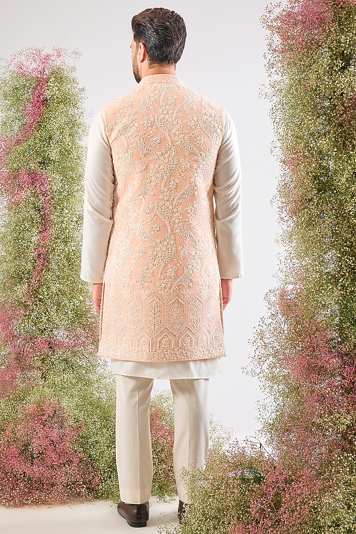 Pink Georgette Cutdana Embroidered Jacket by Kasbah Clothing at Pernia's Pop Up Shop