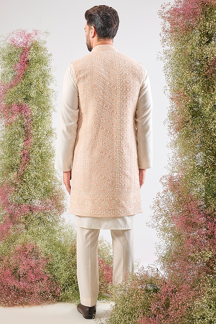 Pink Georgette Cutdana Embroidered Jacket by Kasbah Clothing at Pernia's Pop Up Shop