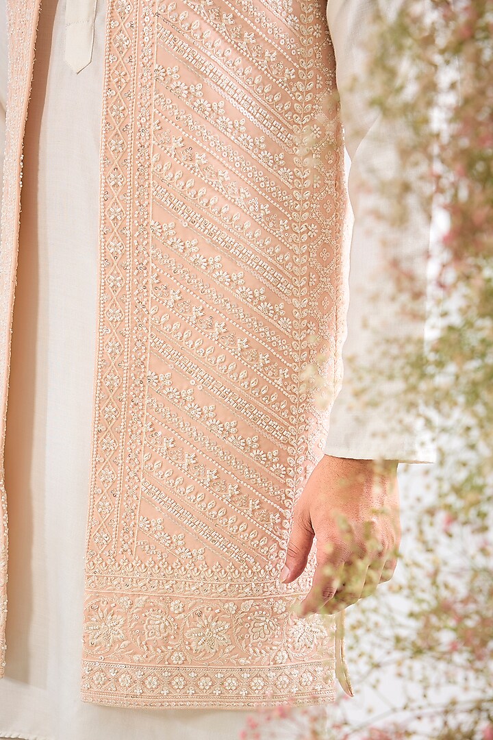 Pink Georgette Cutdana Embroidered Jacket by Kasbah Clothing at Pernia's Pop Up Shop