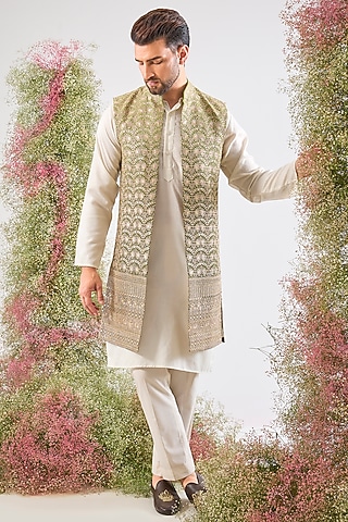 Green Georgette Zari Embroidered Jacket by Kasbah Clothing