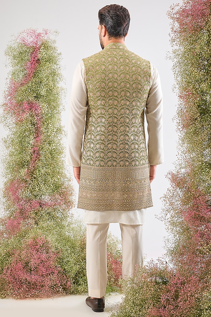 Green Georgette Zari Embroidered Jacket by Kasbah Clothing at Pernia's Pop Up Shop