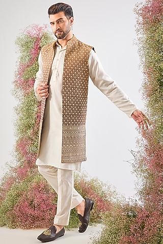 Gold Georgette Zari Embroidered Jacket by Kasbah Clothing