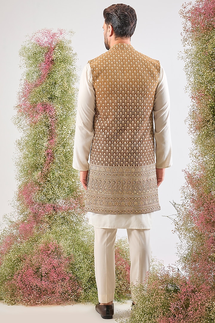 Gold Georgette Zari Embroidered Jacket by Kasbah Clothing at Pernia's Pop Up Shop