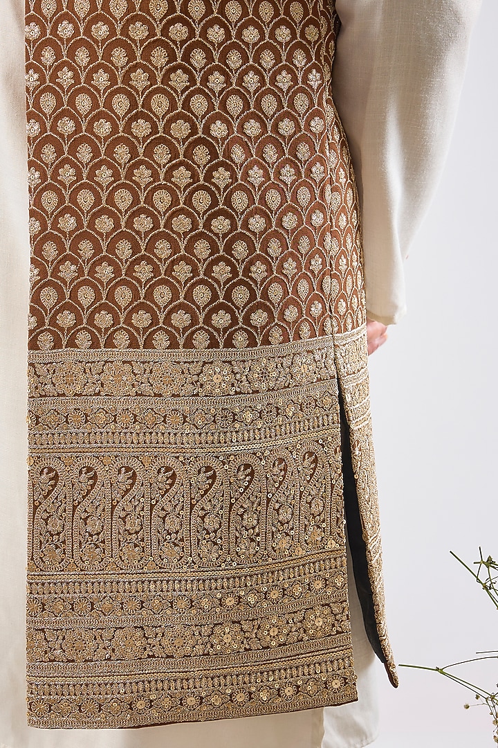 Gold Georgette Zari Embroidered Jacket by Kasbah Clothing at Pernia's Pop Up Shop