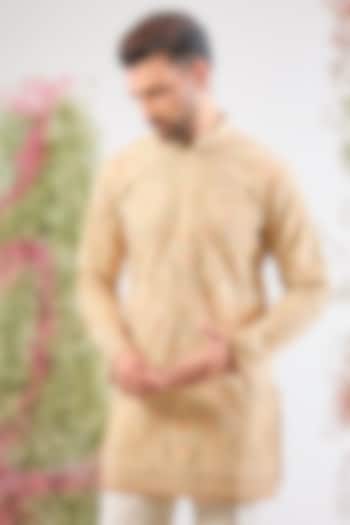 Beige Georgette Kashmiri Embroidered Short Kurta by Kasbah Clothing at Pernia's Pop Up Shop