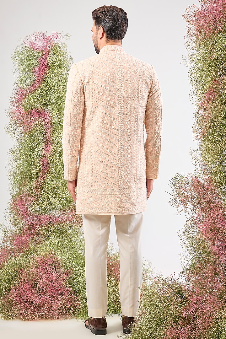 Pink Georgette Cutdana Hand Embroidered Wedding Sherwani by Kasbah Clothing at Pernia's Pop Up Shop