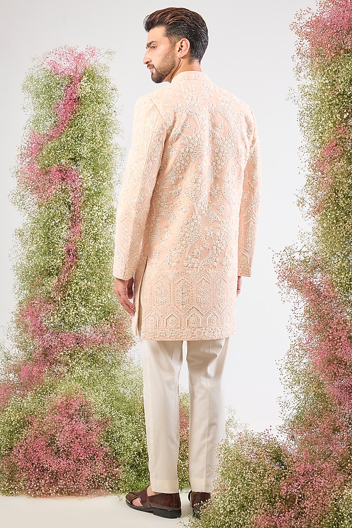 Pink Georgette Cutdana & Sequin Embroidered Wedding Sherwani by Kasbah Clothing at Pernia's Pop Up Shop