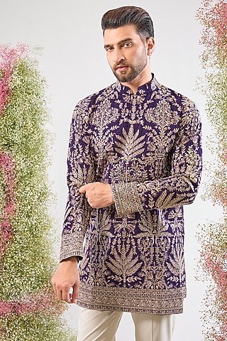 Purple Silk Zari & Sequin Embroidered Kurta by Kasbah Clothing