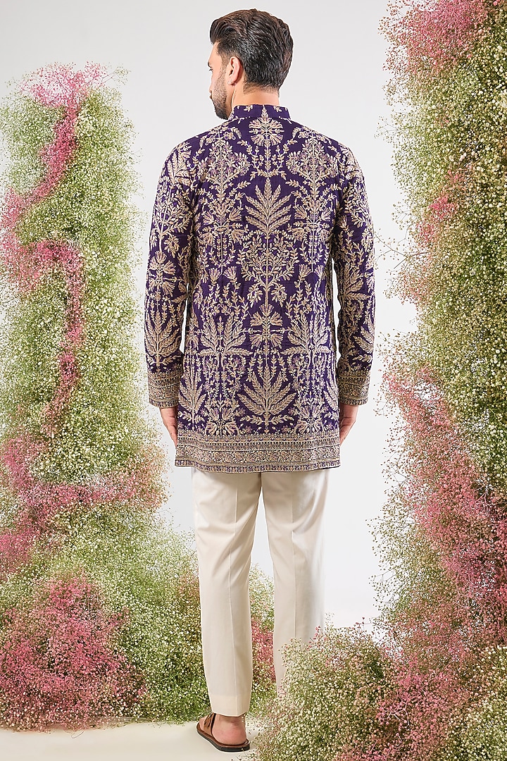 Purple Silk Zari & Sequin Embroidered Kurta by Kasbah Clothing at Pernia's Pop Up Shop