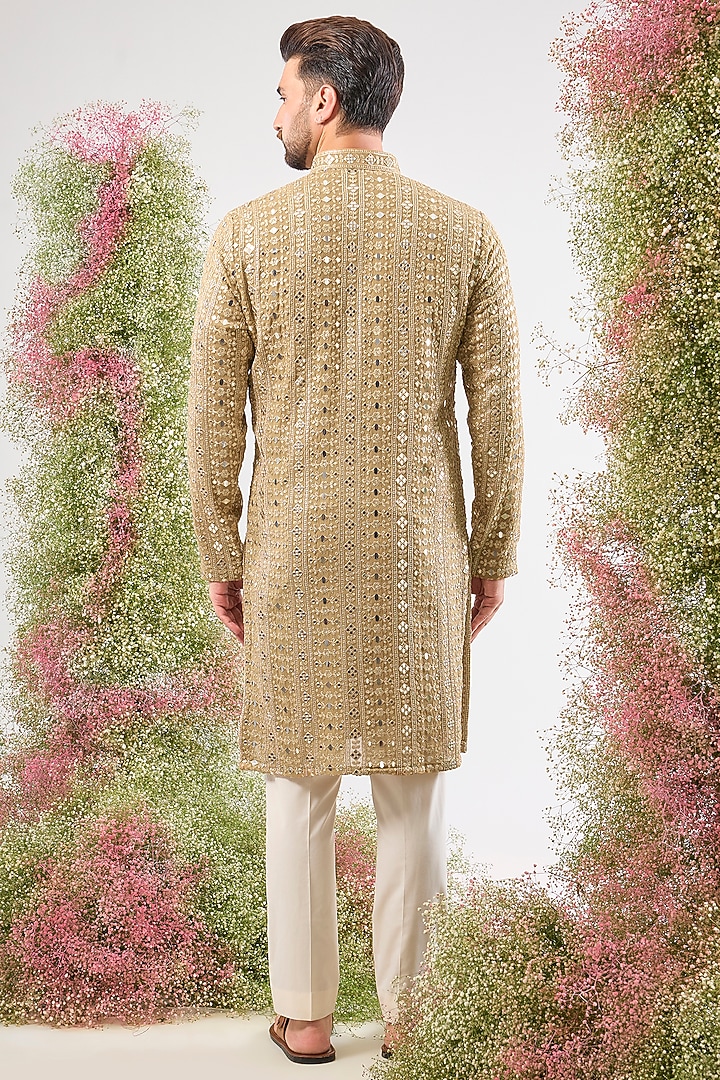 Beige Georgette Mirror Work Short Kurta by Kasbah Clothing at Pernia's Pop Up Shop
