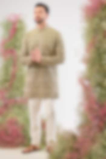 Green Georgette Zari Work Ombre Kurta by Kasbah Clothing at Pernia's Pop Up Shop