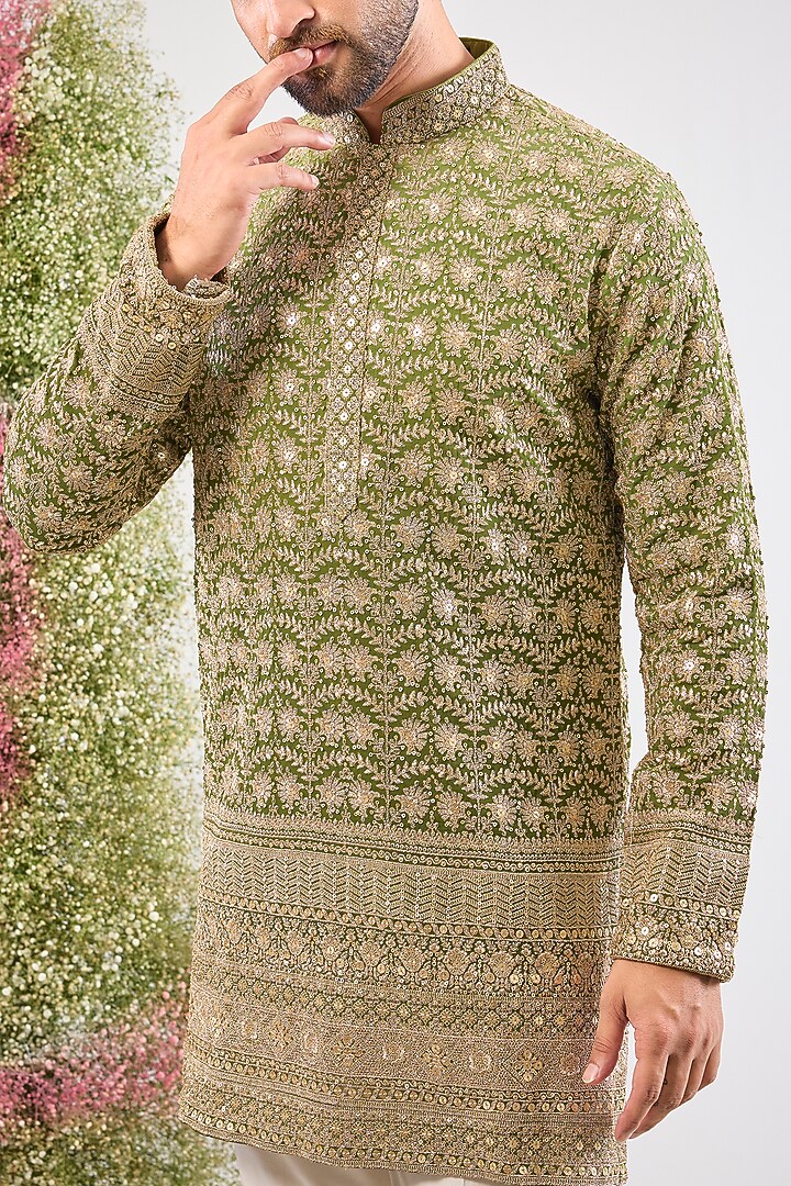 Green Georgette Zari Work Ombre Kurta by Kasbah Clothing at Pernia's Pop Up Shop