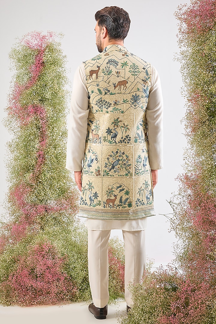 Beige Georgette Floral Embroidered Jacket by Kasbah Clothing at Pernia's Pop Up Shop