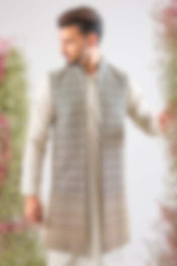 Blue Georgette Zari & Sequin Work Jacket by Kasbah Clothing at Pernia's Pop Up Shop