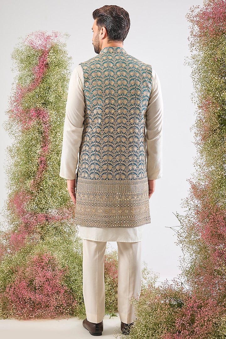 Blue Georgette Zari & Sequin Work Jacket by Kasbah Clothing at Pernia's Pop Up Shop
